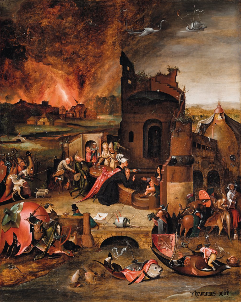 Den hellige Antonius den Stores fristelse (olie på træ) af Hieronymus Bosch