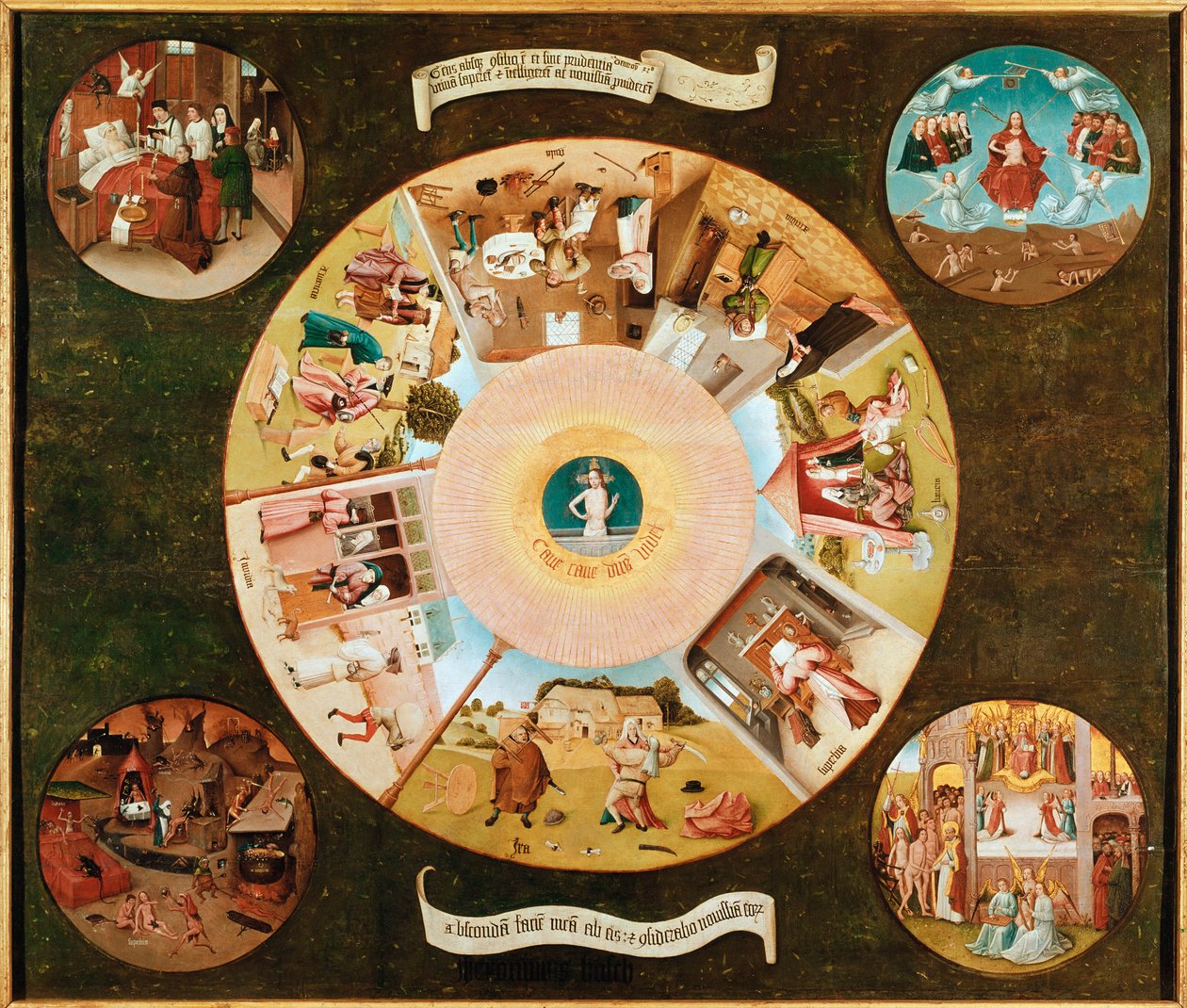 Tabellen over de syv hovedstadsfiskeri(olie på panel af Hieronymus Bosch