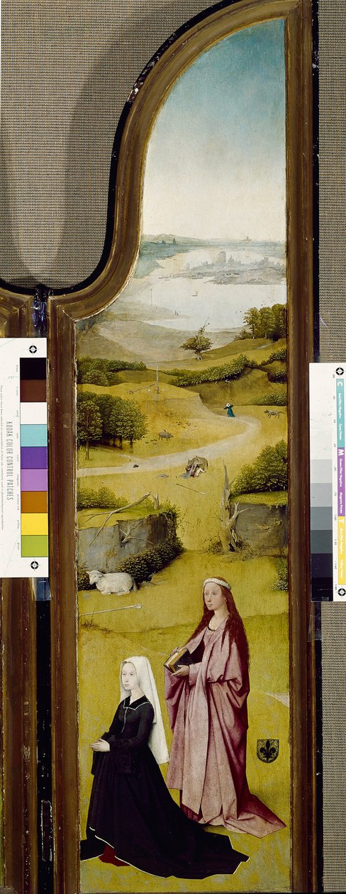 Triptykon fra Helligtrekonger, med St Agnes af Rom og donor (olie på panel af Hieronymus Bosch