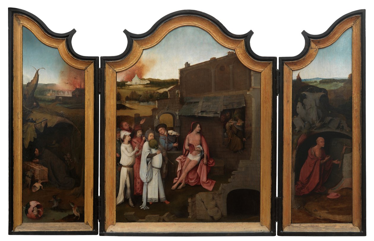 Jobs triptykon, ca. 1500-24 (olie på panel) af Hieronymus Bosch