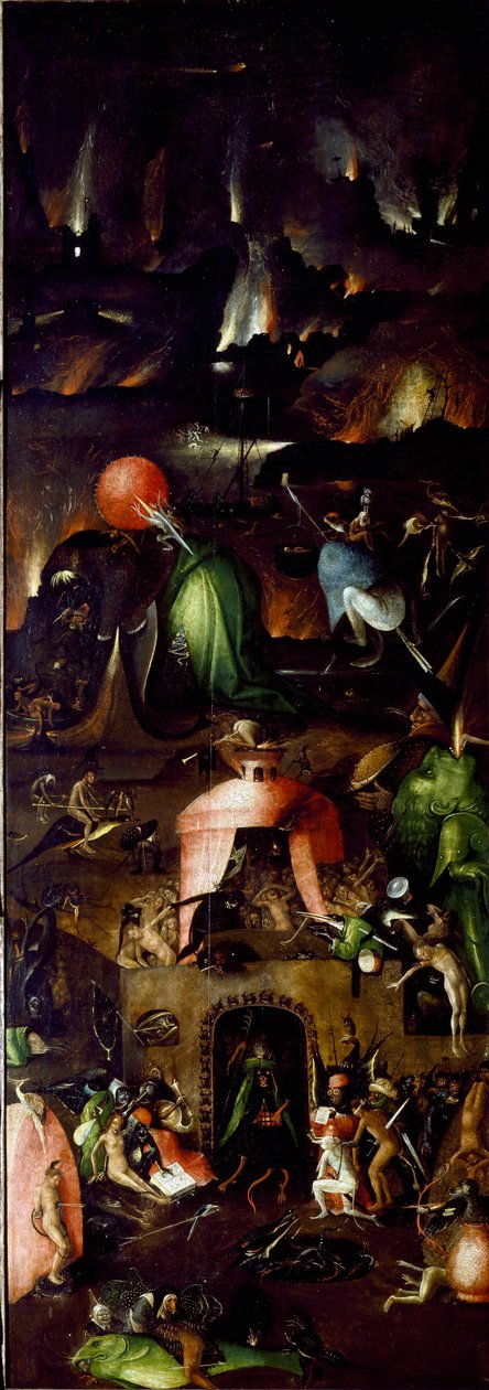 Tryptic of the Last Judgment: højre panel, der repræsenterer helvede. Maleri på træ af Hieronymus Van Aeken (Aken) dit Jerome Bosch (1450-1516) 1504 circa Sun. 167,5x60 cm Wien, kunstakademiets malerigalleri af Hieronymus Bosch