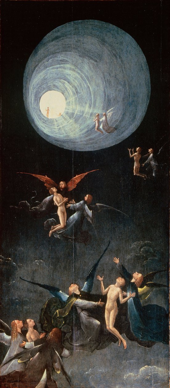 les ames bienheureuses. Le Paradis - Opstigning til himlen. Fra: Fire visioner om det hinsidige par Bosch, Hieronymus (ca. 1450-1516). Olie på træ, størrelse: 88,8x39,9, ca 1490-1510, Palazzo Grimani, Venedig af Hieronymus Bosch