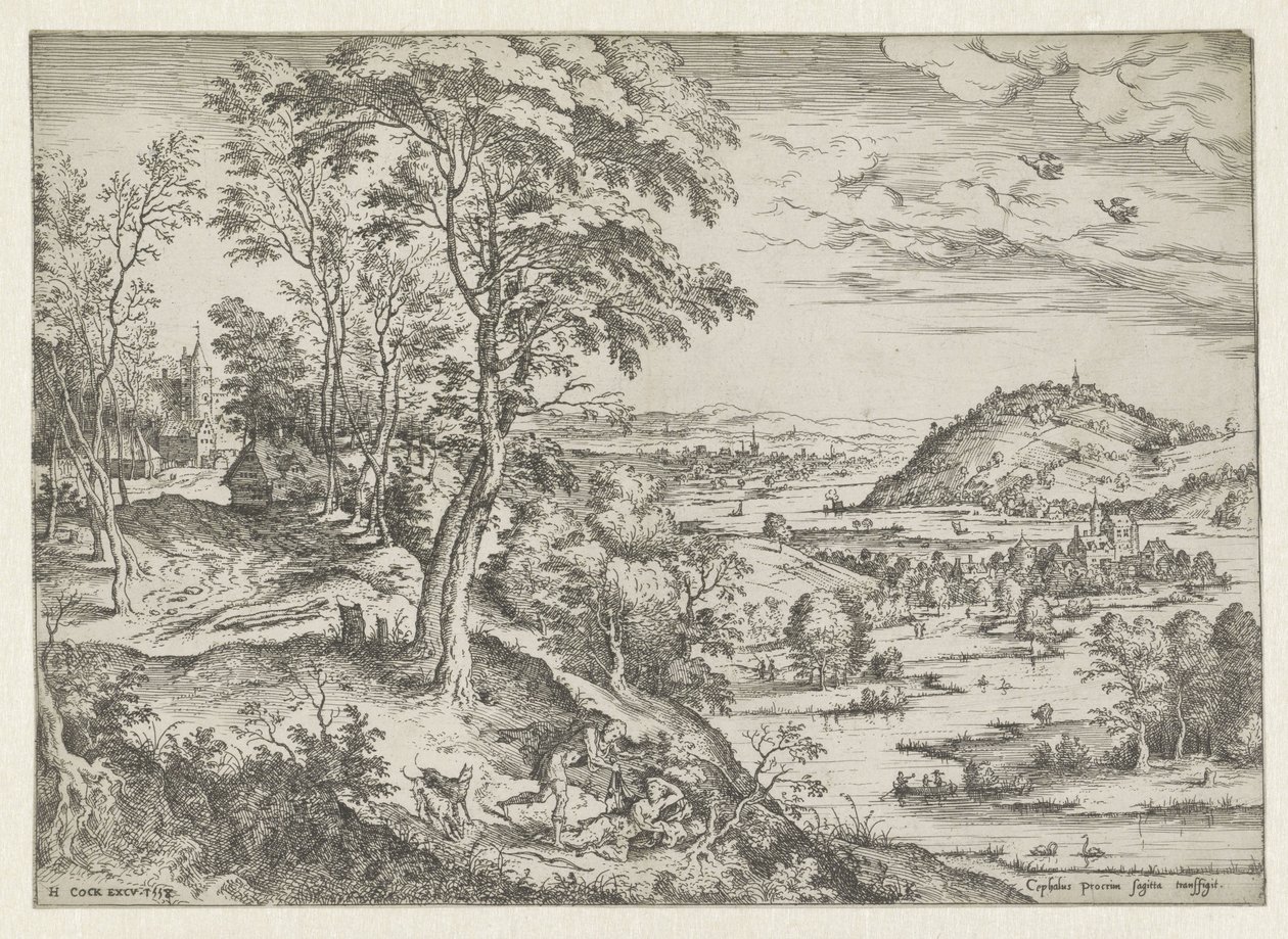 Cephalus og Procris Landskaber med bibelske og mytologiske scener (serietitel) af Hieronymus Cock