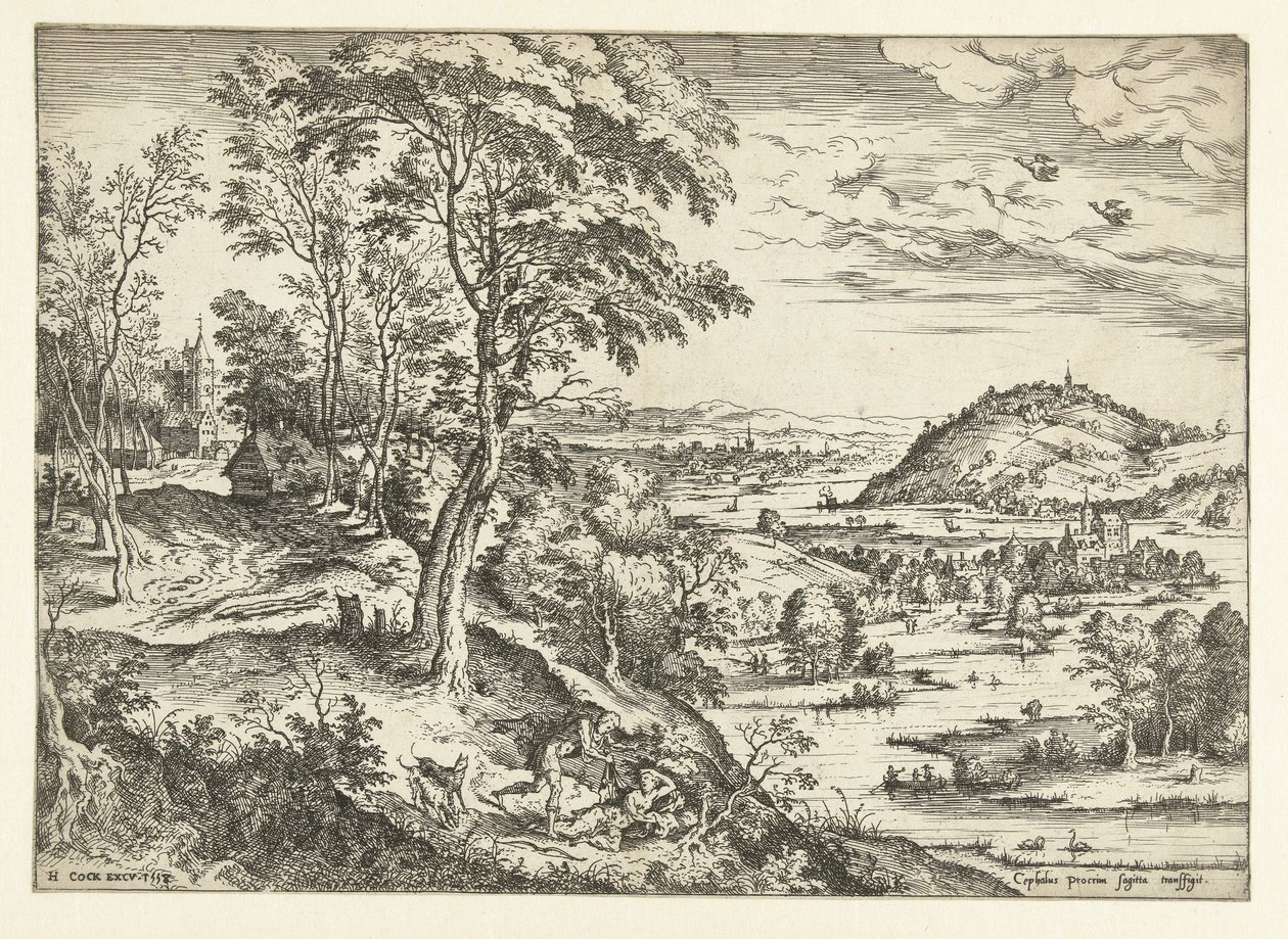 Cephalus og Procris Landskaber med bibelske og mytologiske scener (serietitel) af Hieronymus Cock