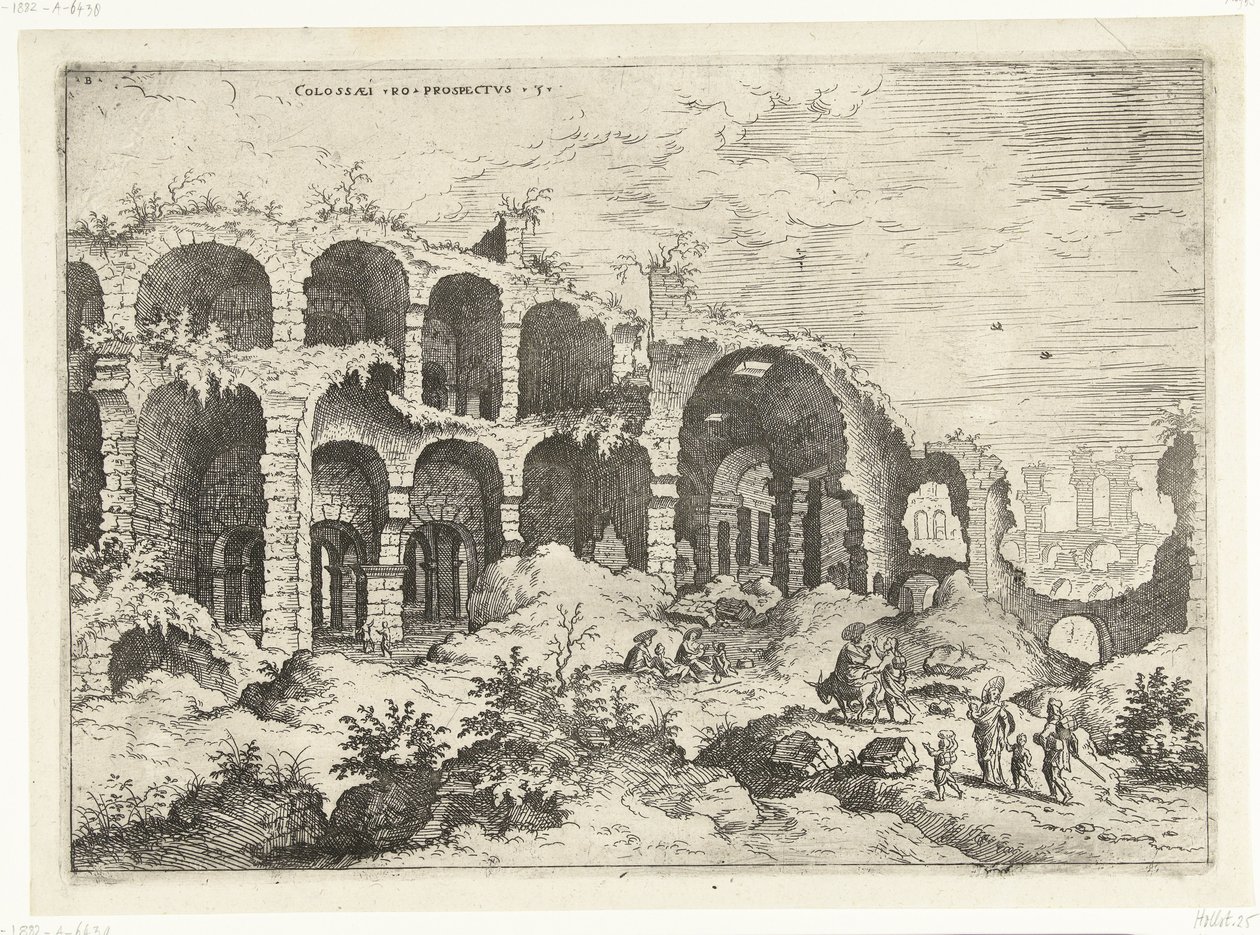 Tredje udsigt over Colosseum i Rom Kolosser til prospekt vs (titel på objekt) Romerske ruiner (serietitel) af Hieronymus Cock