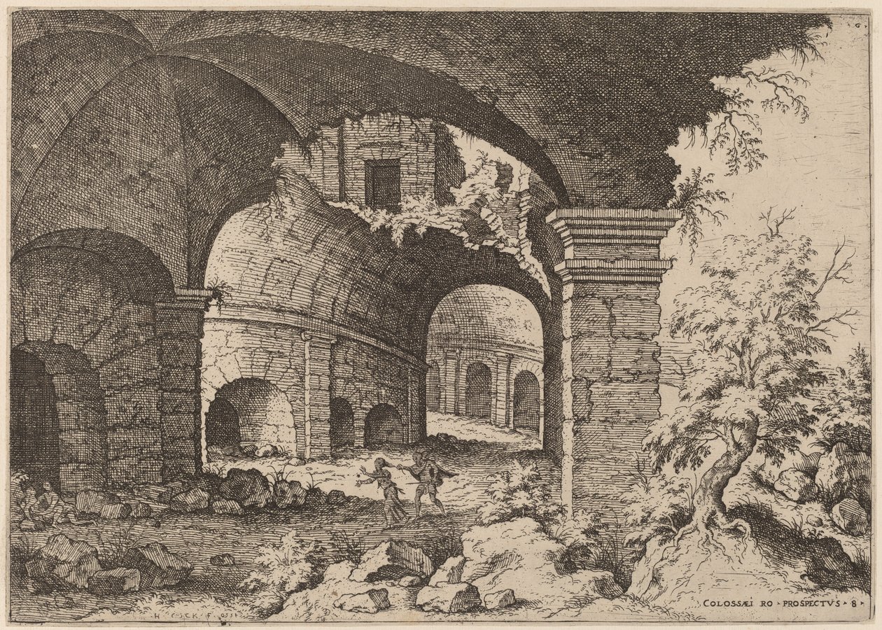 Ottende udsigt over Colosseum af Hieronymus Cock