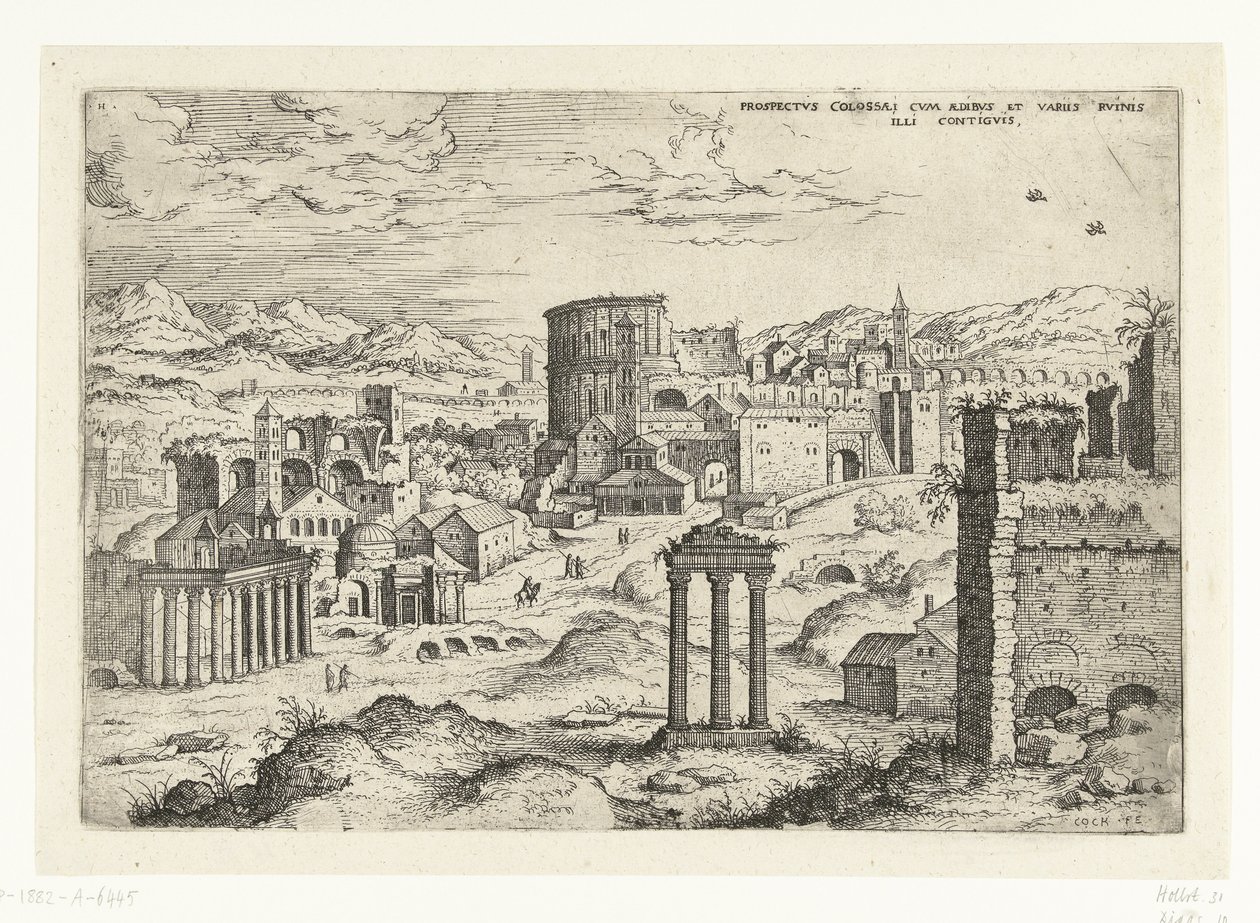 Se på Forum Romanum (titel på objekt) Romerske ruiner (serietitel) af Hieronymus Cock