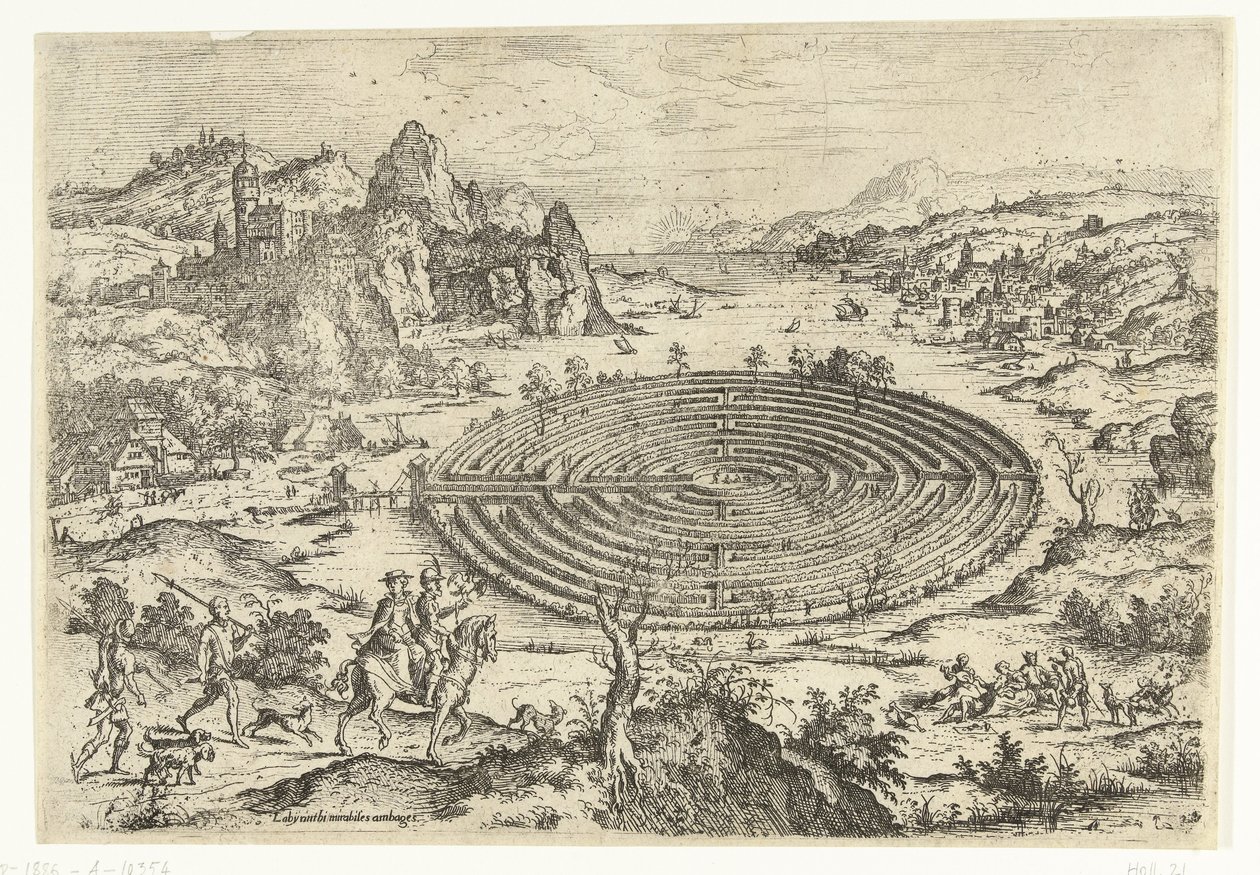 Den kretensiske labyrint Landskaber med bibelske og mytologiske scener (serietitel) af Hieronymus Cock