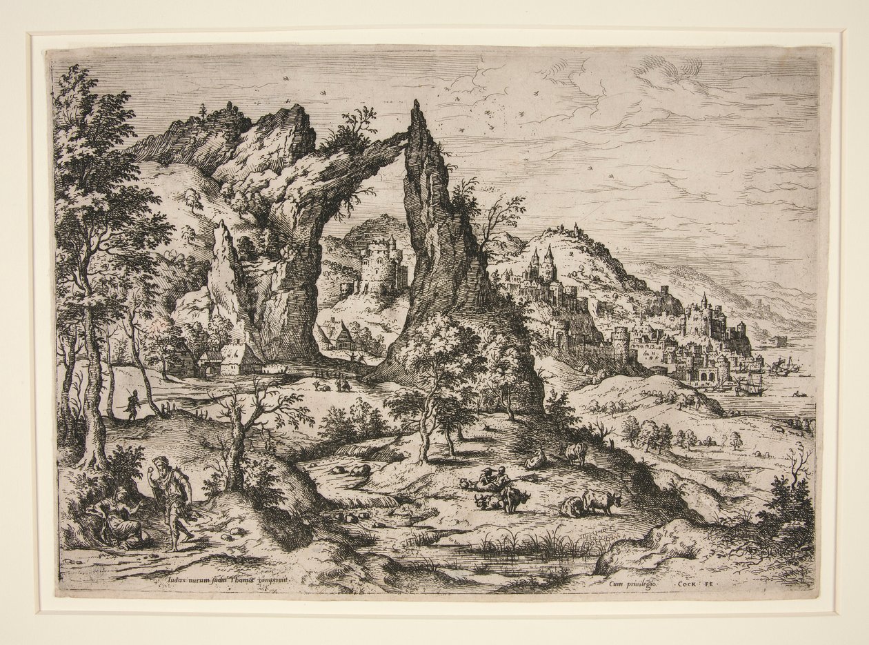 Judas og Thamar, fra Landskaber med bibelske og mytologiske scener af Hieronymus Cock