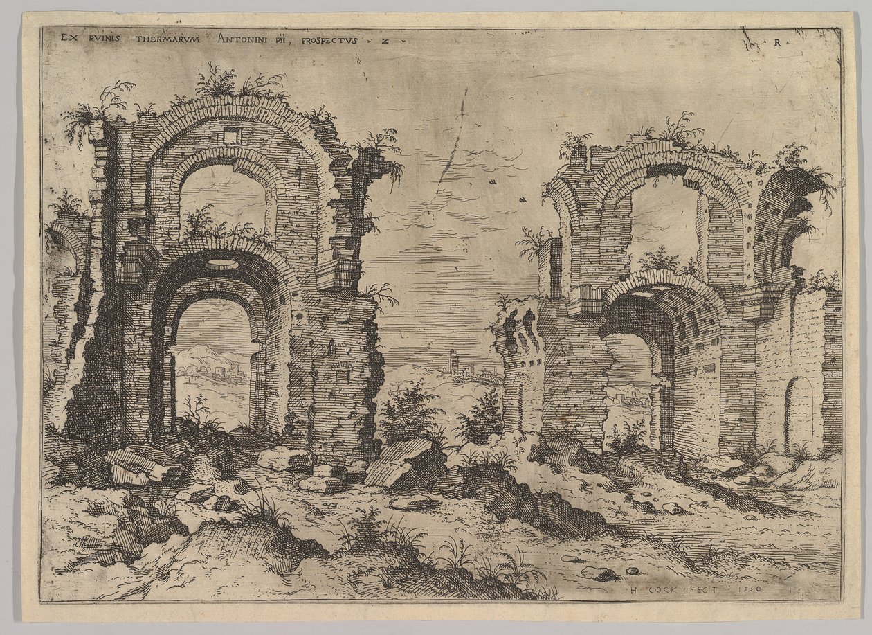 Anden udsigt over Diocletians bade, fra sæt af romerske ruiner, 1550. af Hieronymus Cock