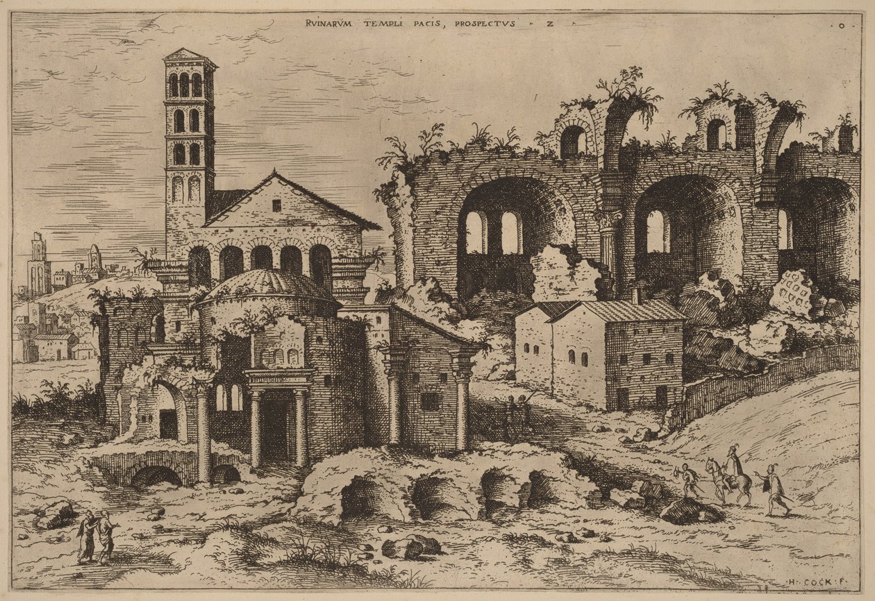Augustus’ og Faustinas tempel, Divus Romulus’ tempel og Konstantins basilika af Hieronymus Cock