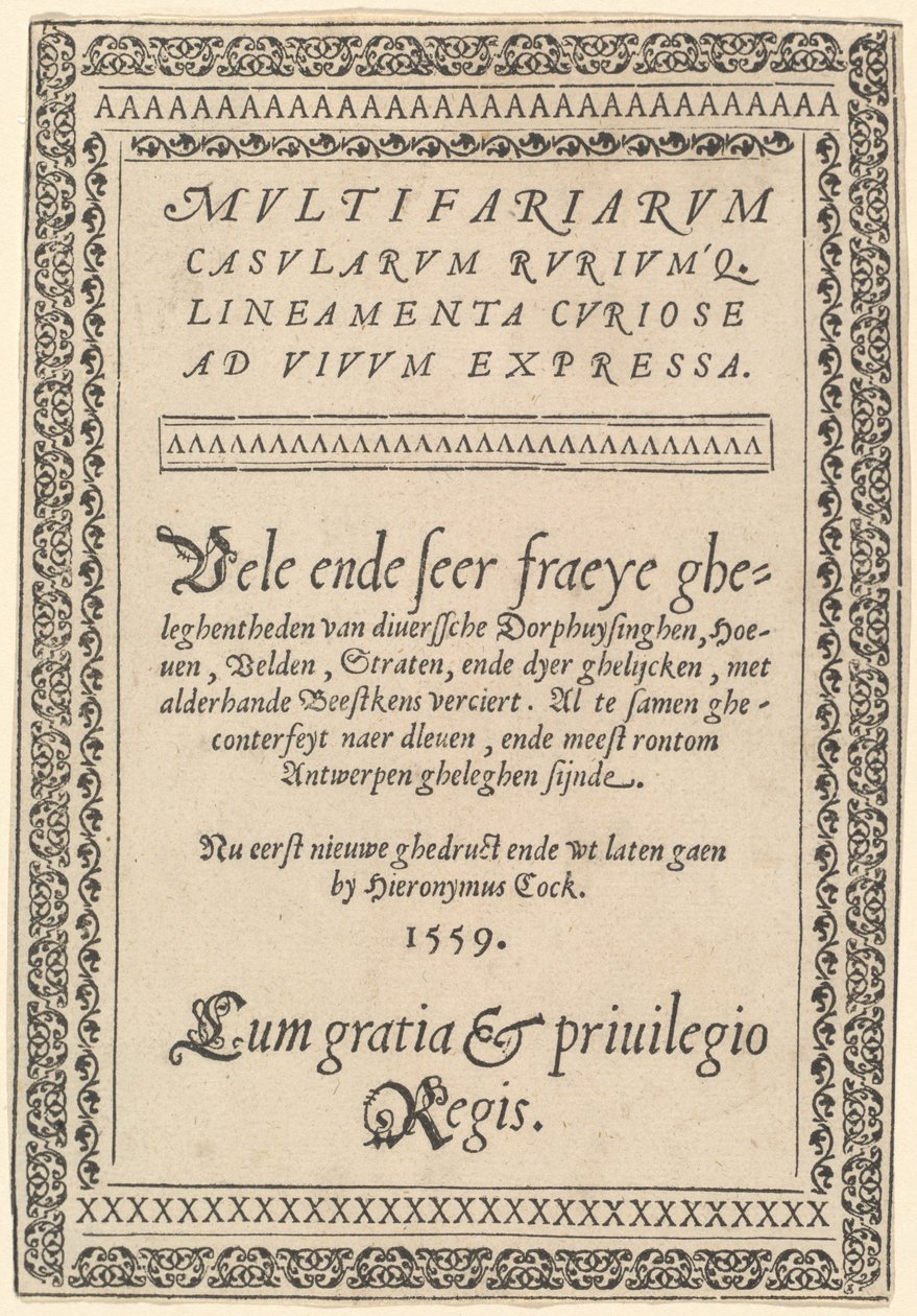 Titelsiden til »Multifariarum Casularum« af Hieronymus Cock