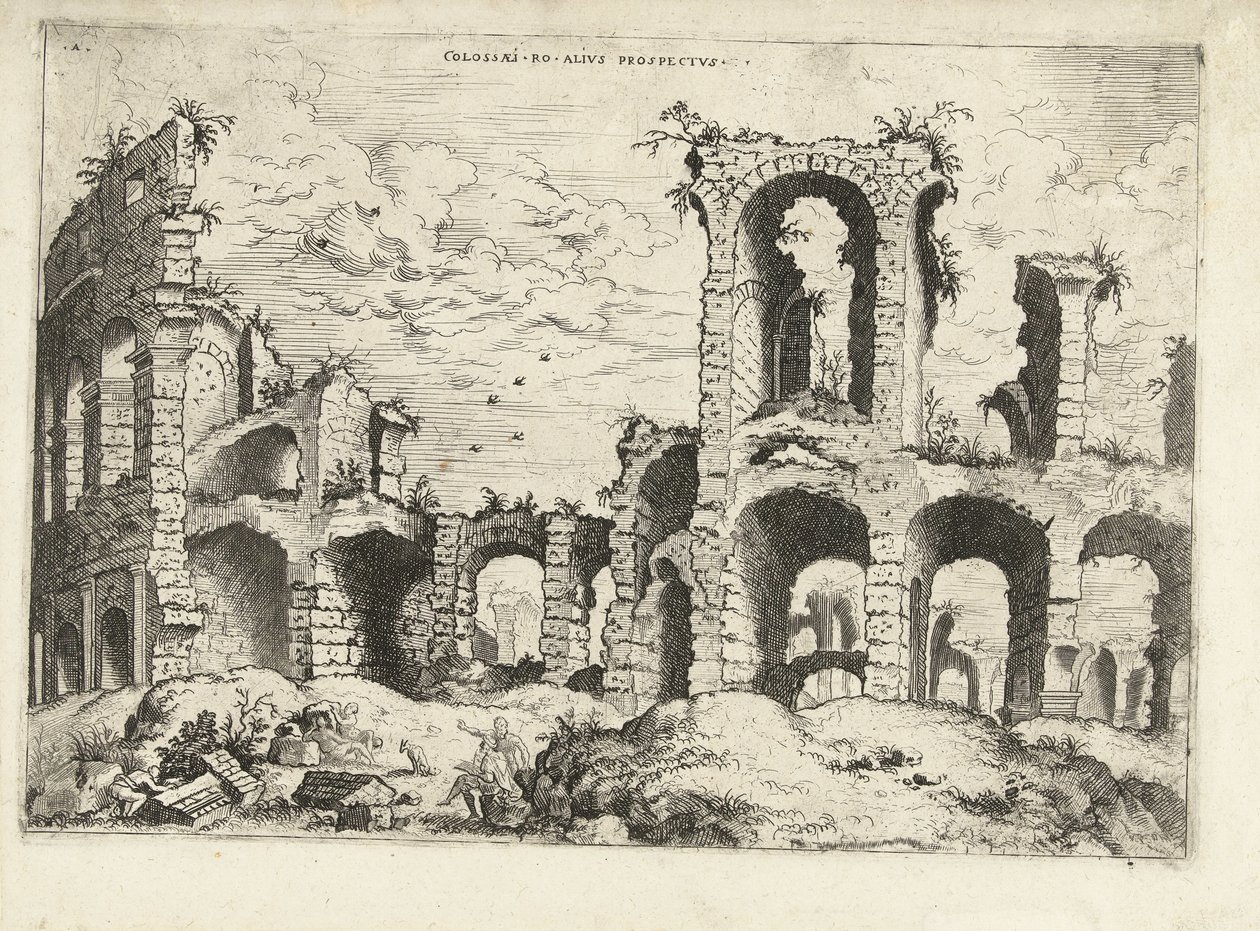 Anden udsigt over Colosseum i Rom Collossæi ro alivs prospectvs (titel på objekt) Romerske ruiner (serietitel) af Hieronymus Cock