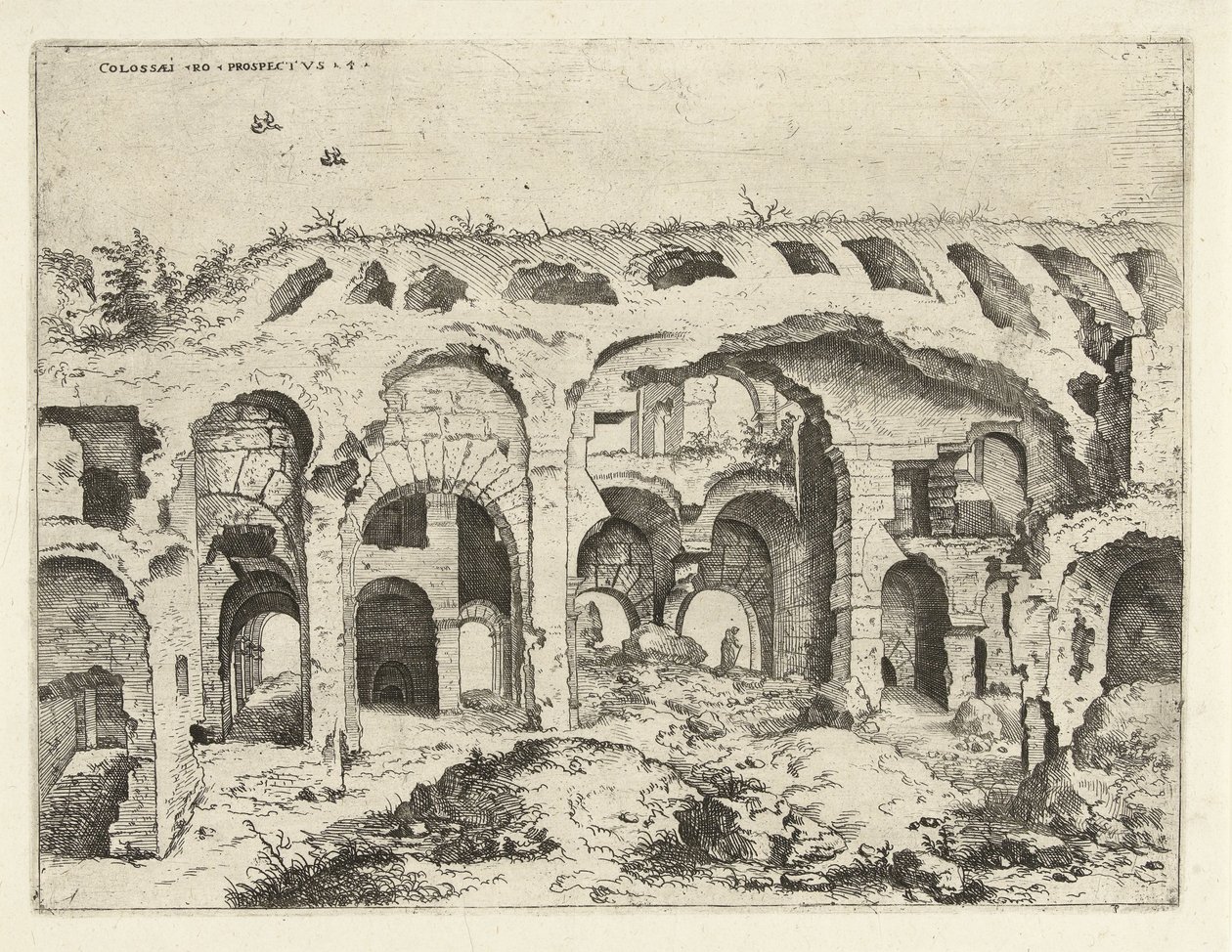 Fjerde udsigt over Colosseum i Rom af Hieronymus Cock