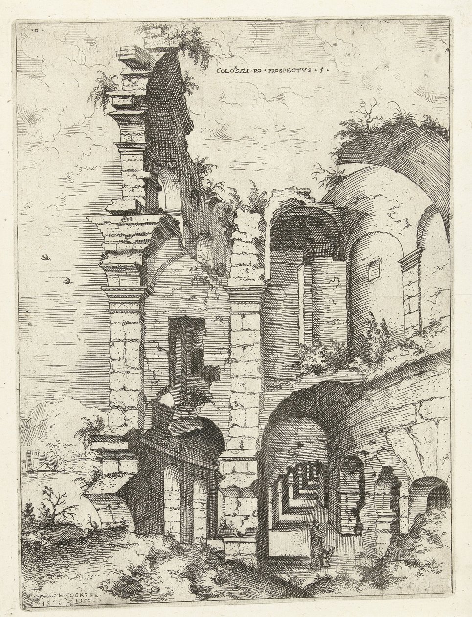 Femte udsigt over Colosseum i Rom Colossi til prospekt vs 5 (titel på objekt) Romerske ruiner (serietitel) af Hieronymus Cock
