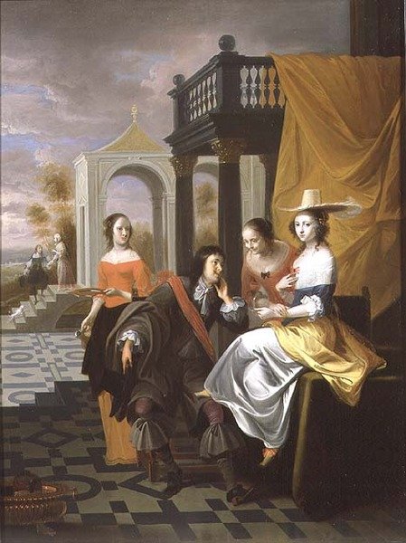 En gentleman betalende domstol, 1661 (panel) af Hieronymus Janssens