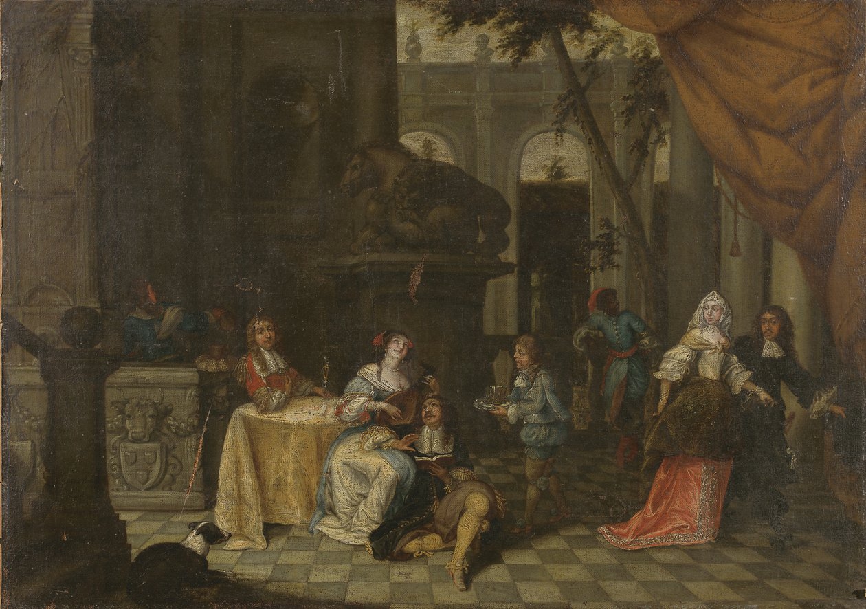 Elegant selskab på en terrasse, 1669 af Hieronymus Janssens