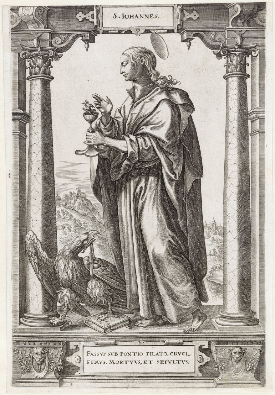 Sankt Johannes Evangelisten S. Iohannes (titel på objekt) Kristus og de tolv apostle og St. Paul (serietitel) af Hieronymus Wierix