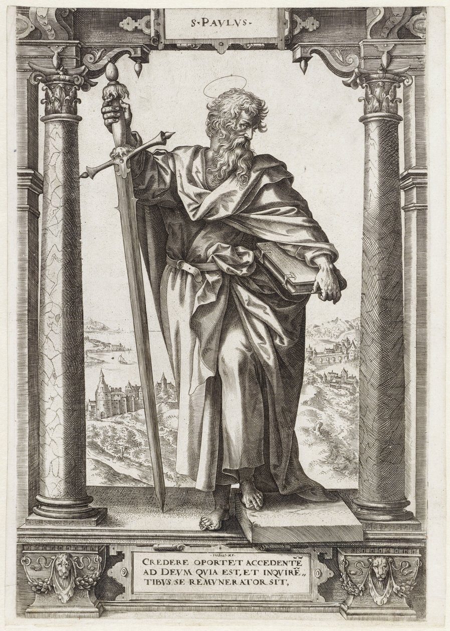 Sankt Paulus af Tarsus S. Pavlvs (titel på objekt) Kristus og de tolv apostle og St. Paul (serietitel) af Hieronymus Wierix
