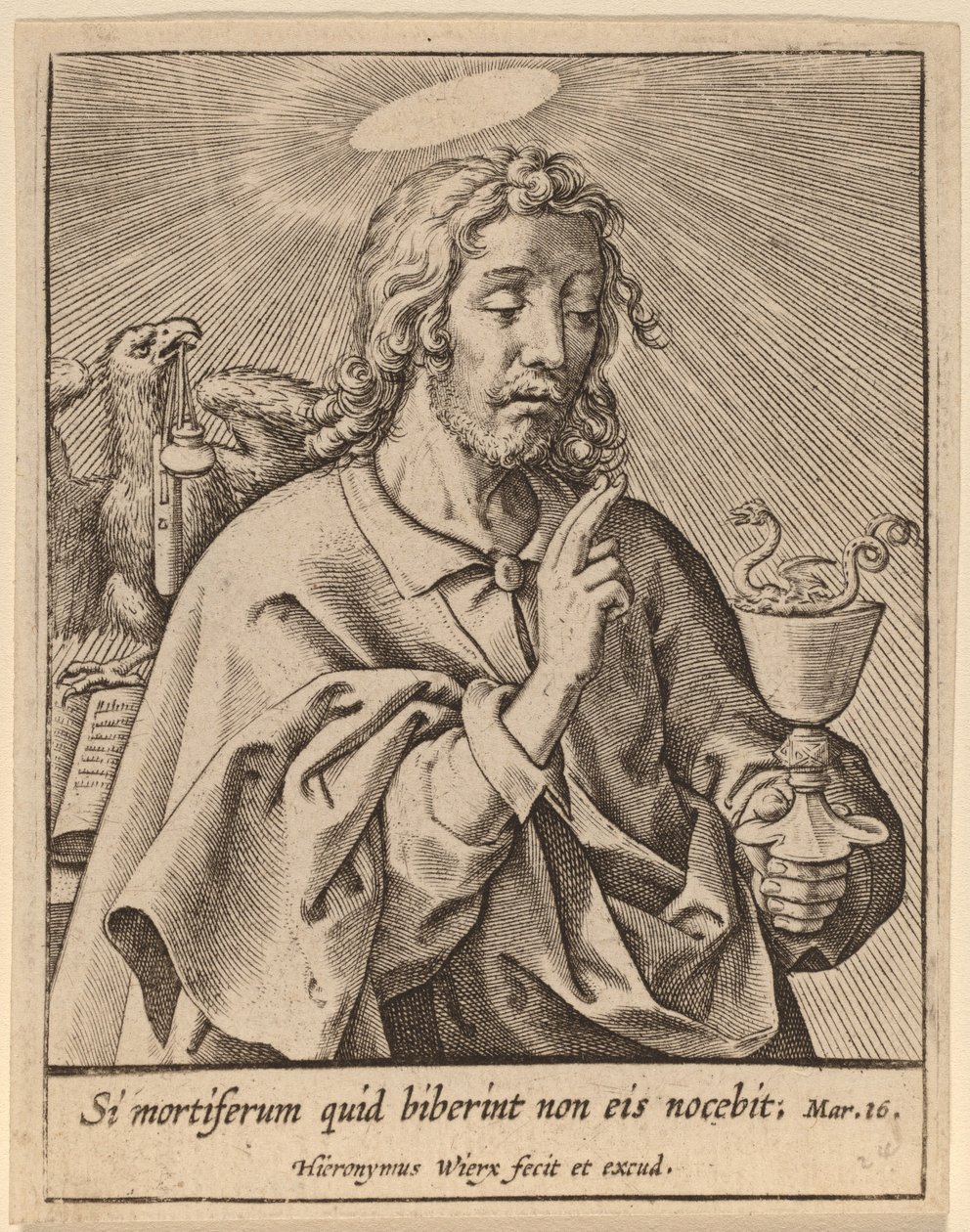 Hvis de drak det, der var dødbringende... (Sankt Johannes evangelisten) af Hieronymus Wierix