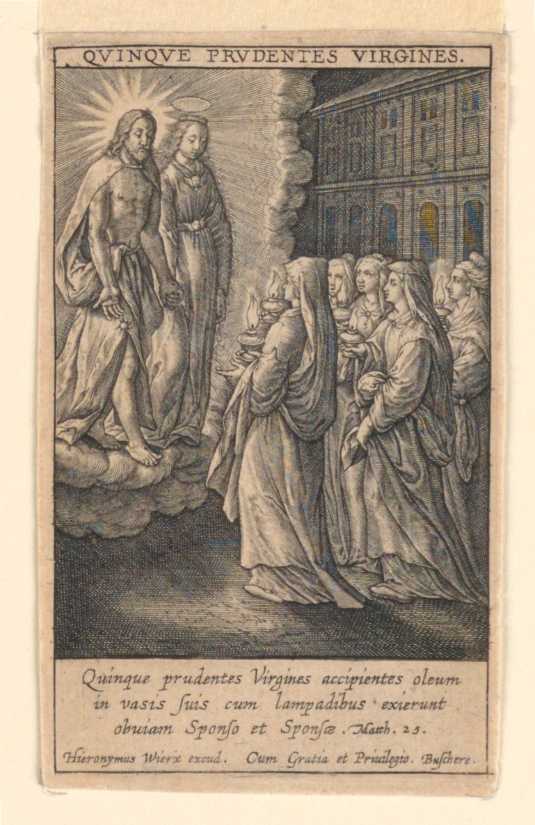 De fem vise jomfruer, fra suiten "Speculum Virginitatis" af Hieronymus Wierix