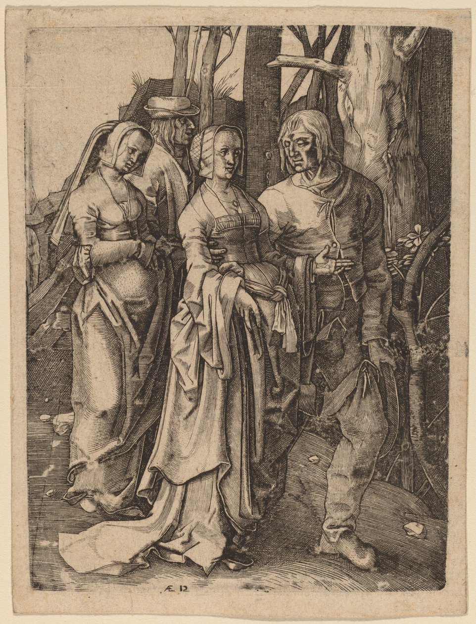 De to par i skoven af Hieronymus Wierix after Lucas van Leyden