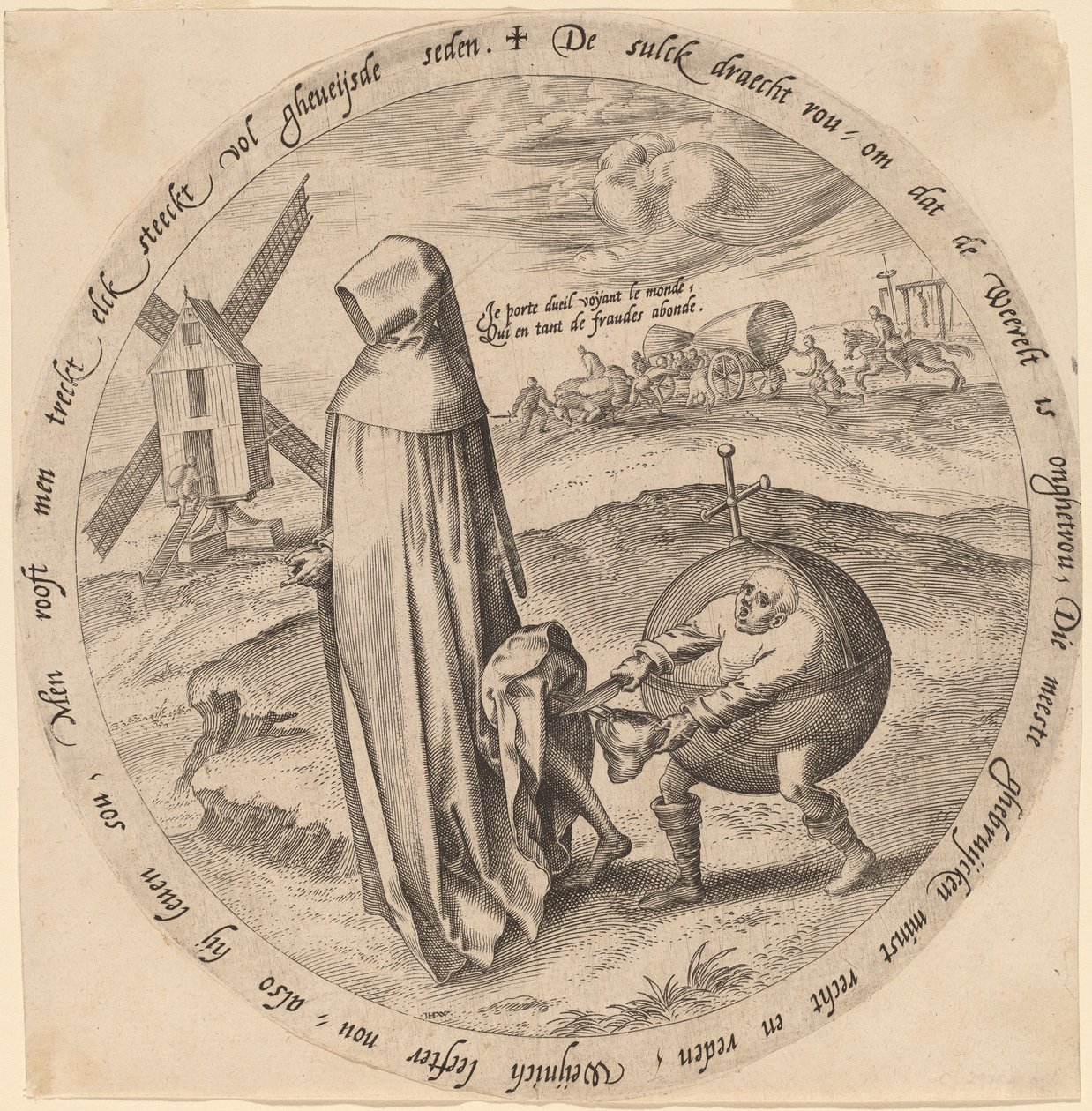Misantropen plyndret af verden af Hieronymus Wierix after Pieter Bruegel the Elder