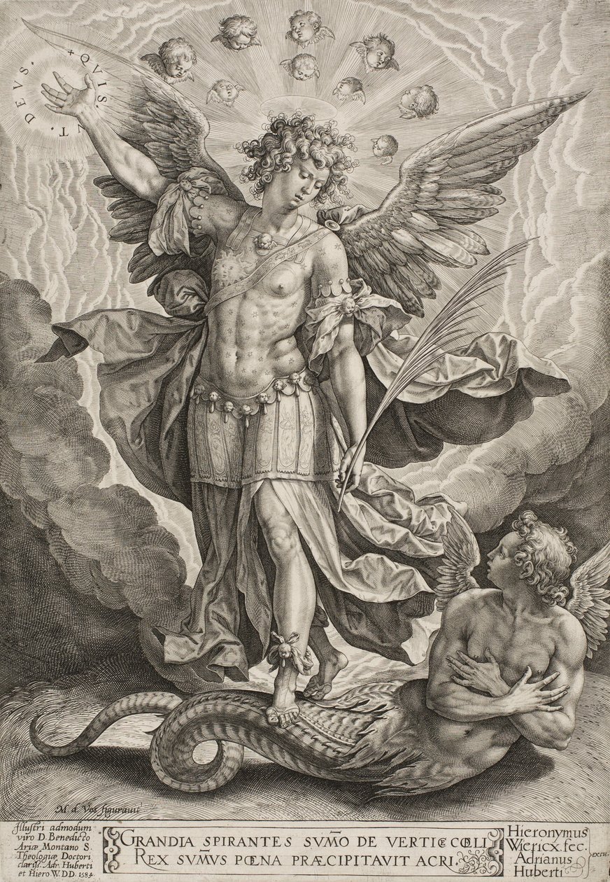St. Michael triumferer over dragen, 1584 af Hieronymus or Jerome Wierix