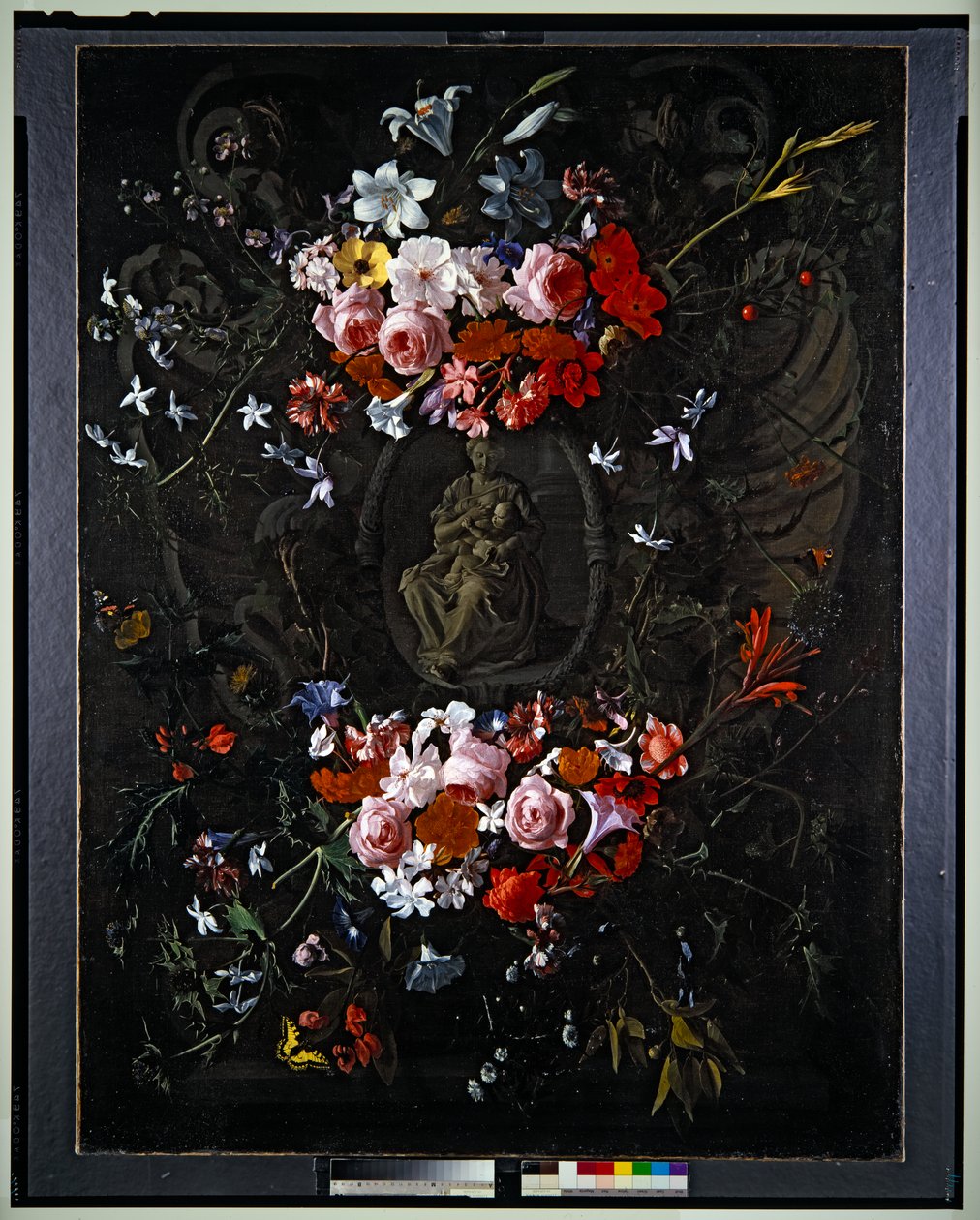 Kartouche med blomster af Hieronymus the Elder Galle