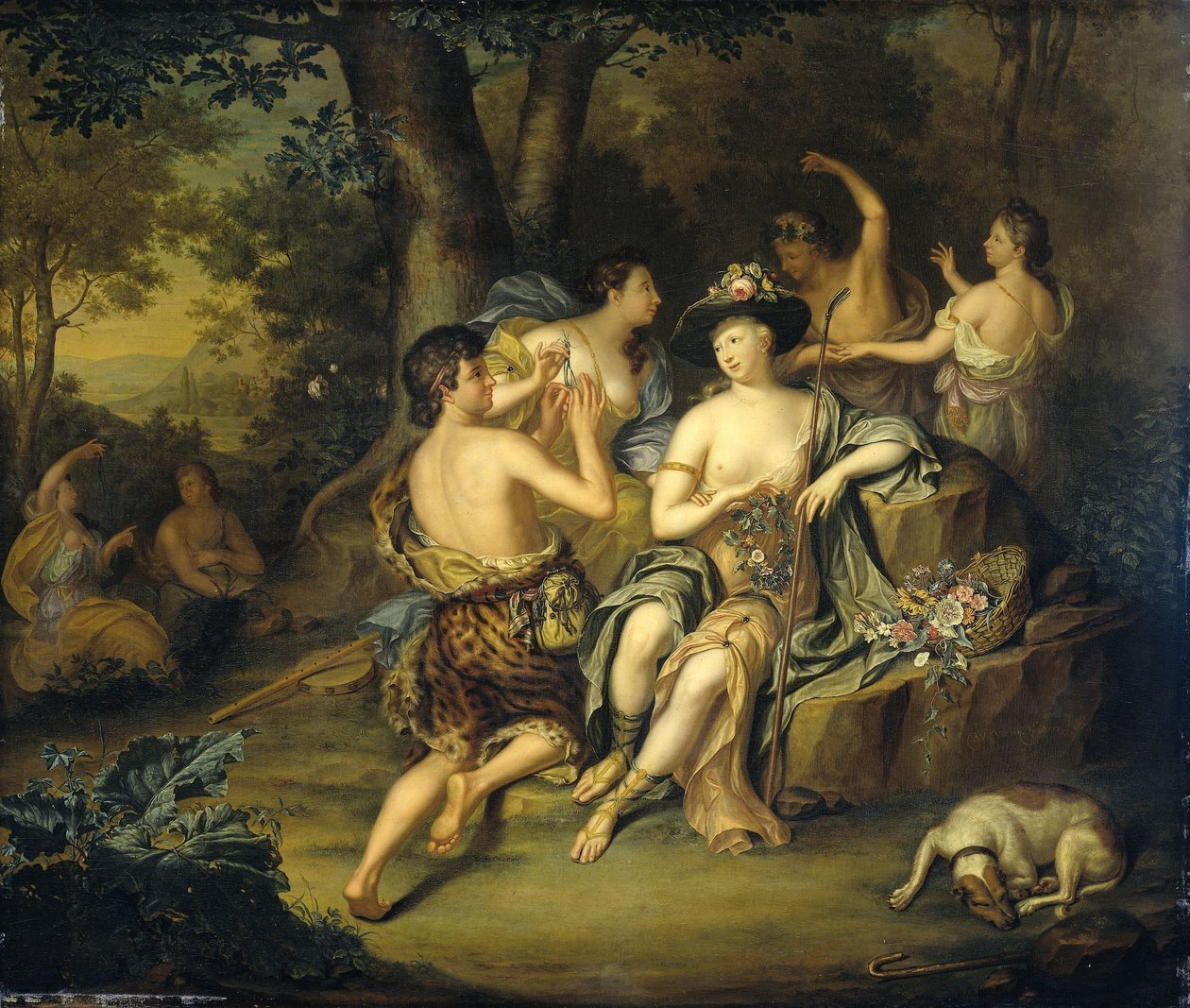 Hyrder og hyrinder i et landskab Kroning af Mirtillo af Amarillis af Hieronymus van der Mij