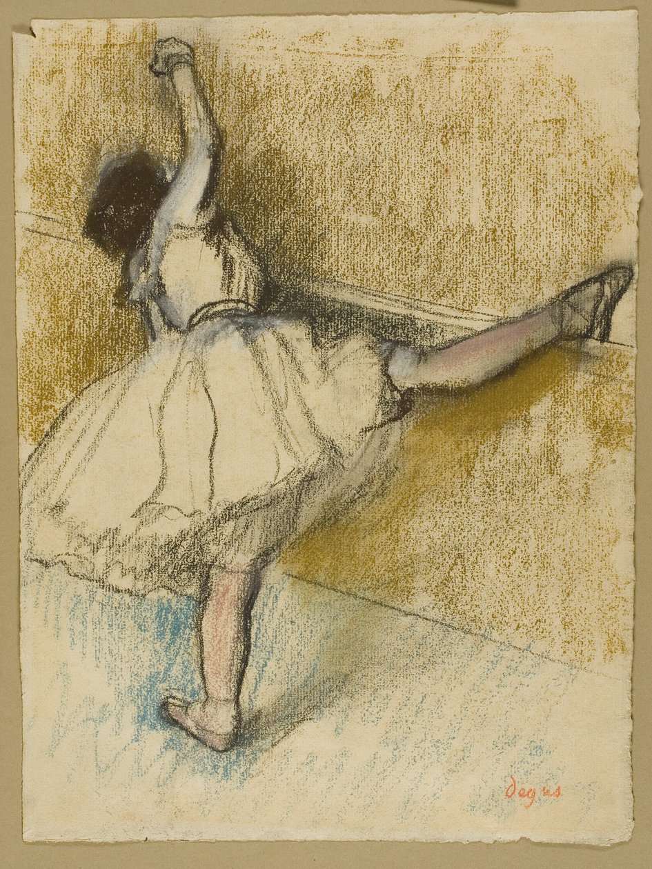 Danser strækker ud ved baren af Hilaire Germain Edgar Degas