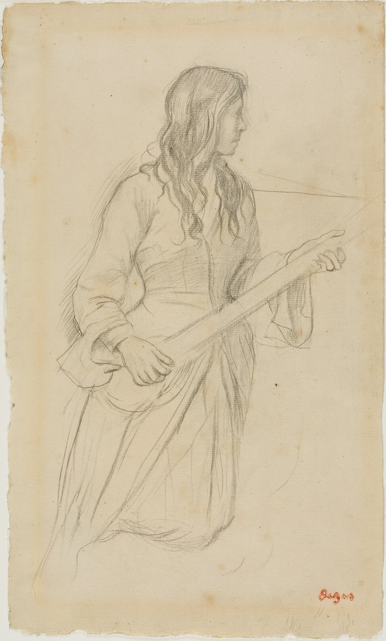 Ung kvinde, der spiller mandolin, studie til portræt af Mlle Fiocre i balletten "La Source" af Hilaire Germain Edgar Degas
