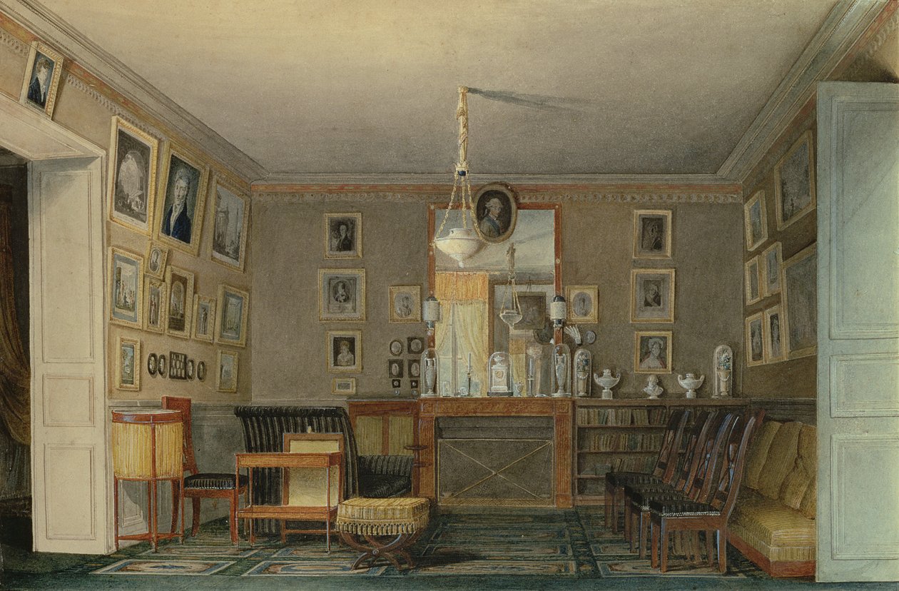 A Paris Connoisseurs Cabinet Room, ca. 1815 (wc og gouache på papir) af Hilaire Thierry