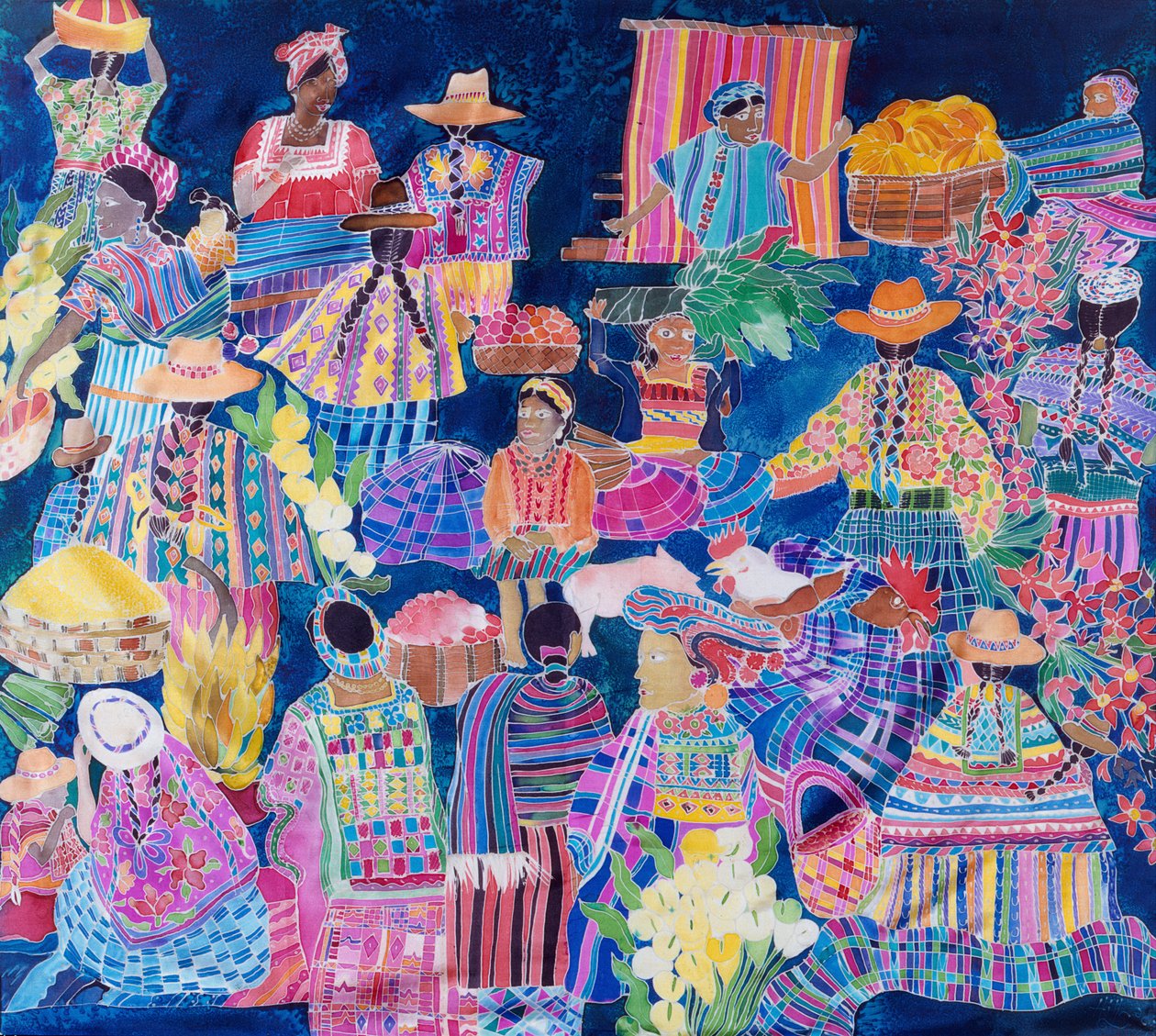 Guatemala Impressions (farvet blæk på silke) af Hilary Simon
