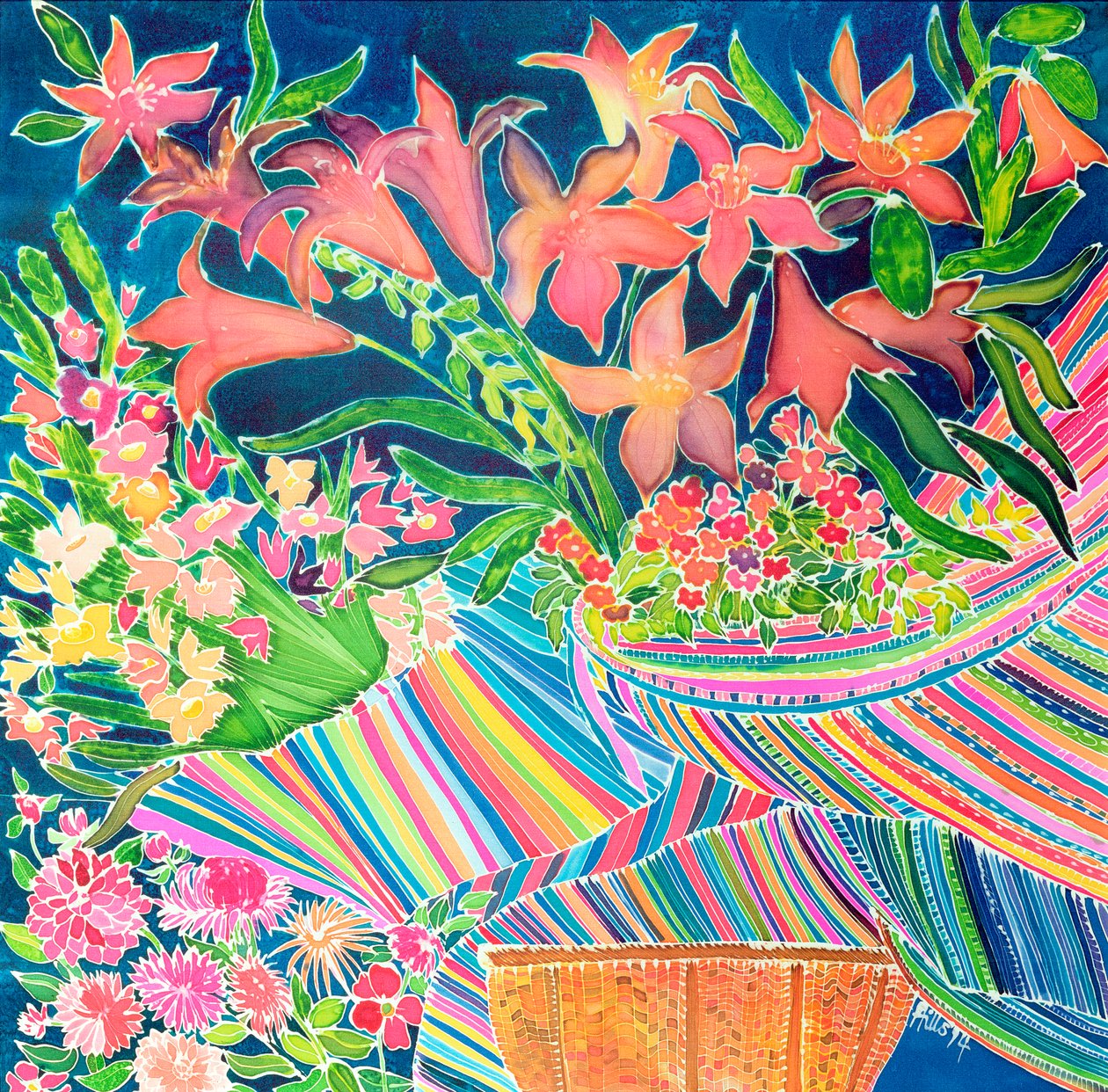Guatemalas liljer, Absolutely Fabulous Set, 1994 (farvet blæk på silke) af Hilary Simon