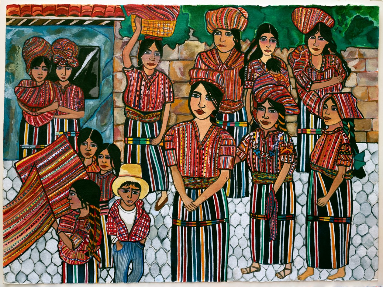 Piger fra Guatemala, Solola, 2023 (akvarel på papir) af Hilary Simon