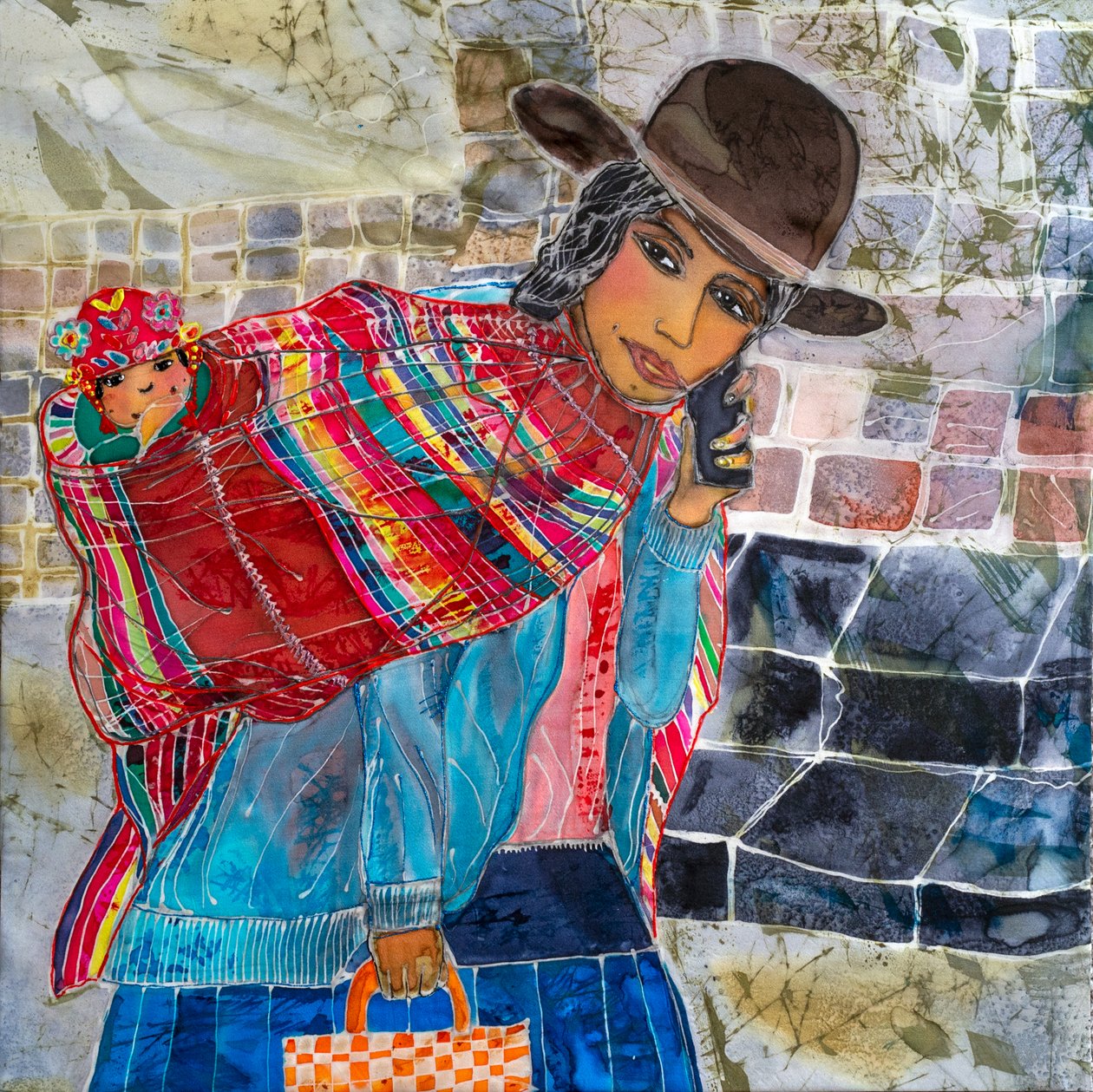 Peruana, Mamita og Jolly, Peru, 2023 (farver på silke) af Hilary Simon