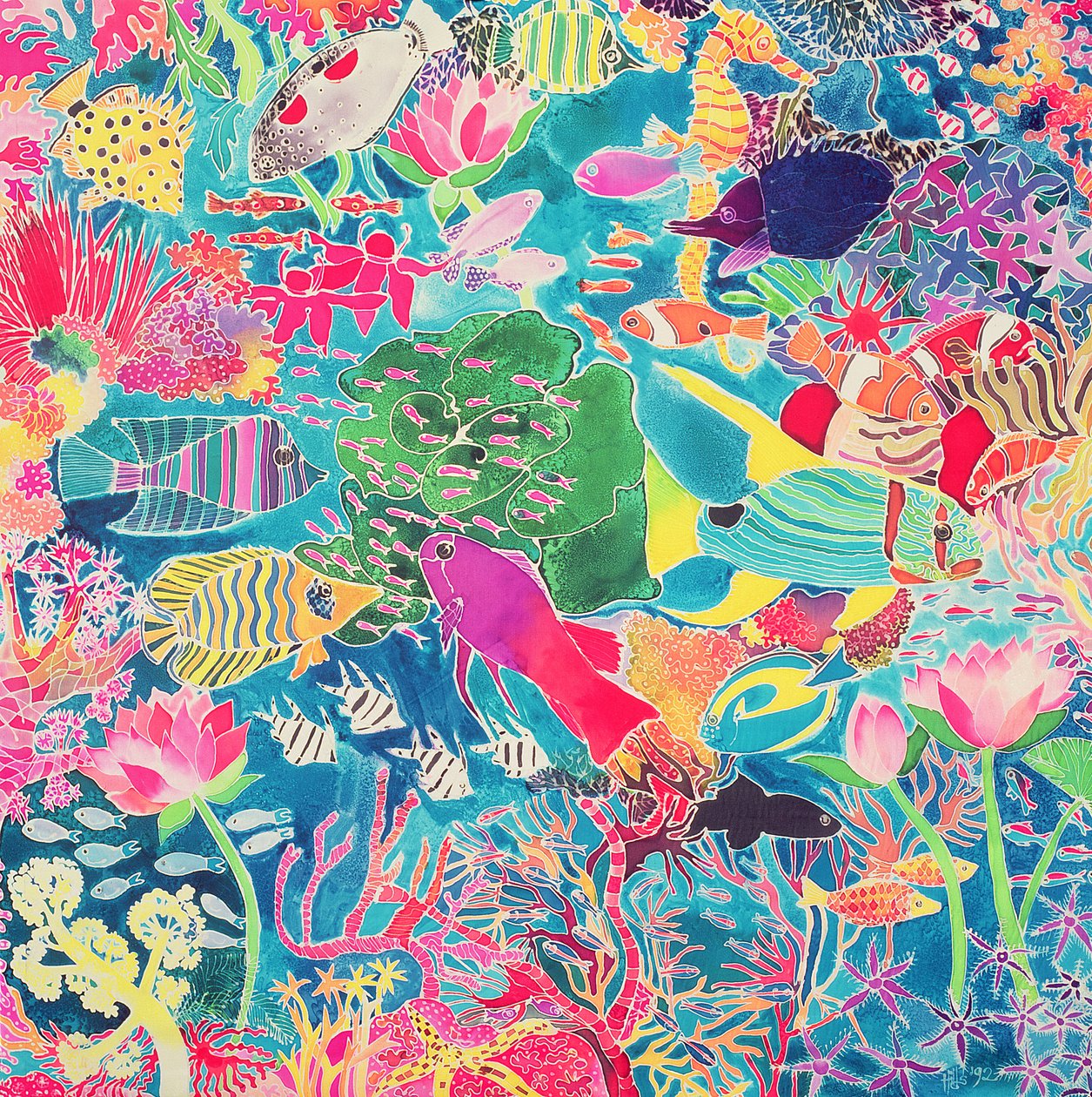 Underwater Rainbow, 1993 (farvet blæk på silke) af Hilary Simon