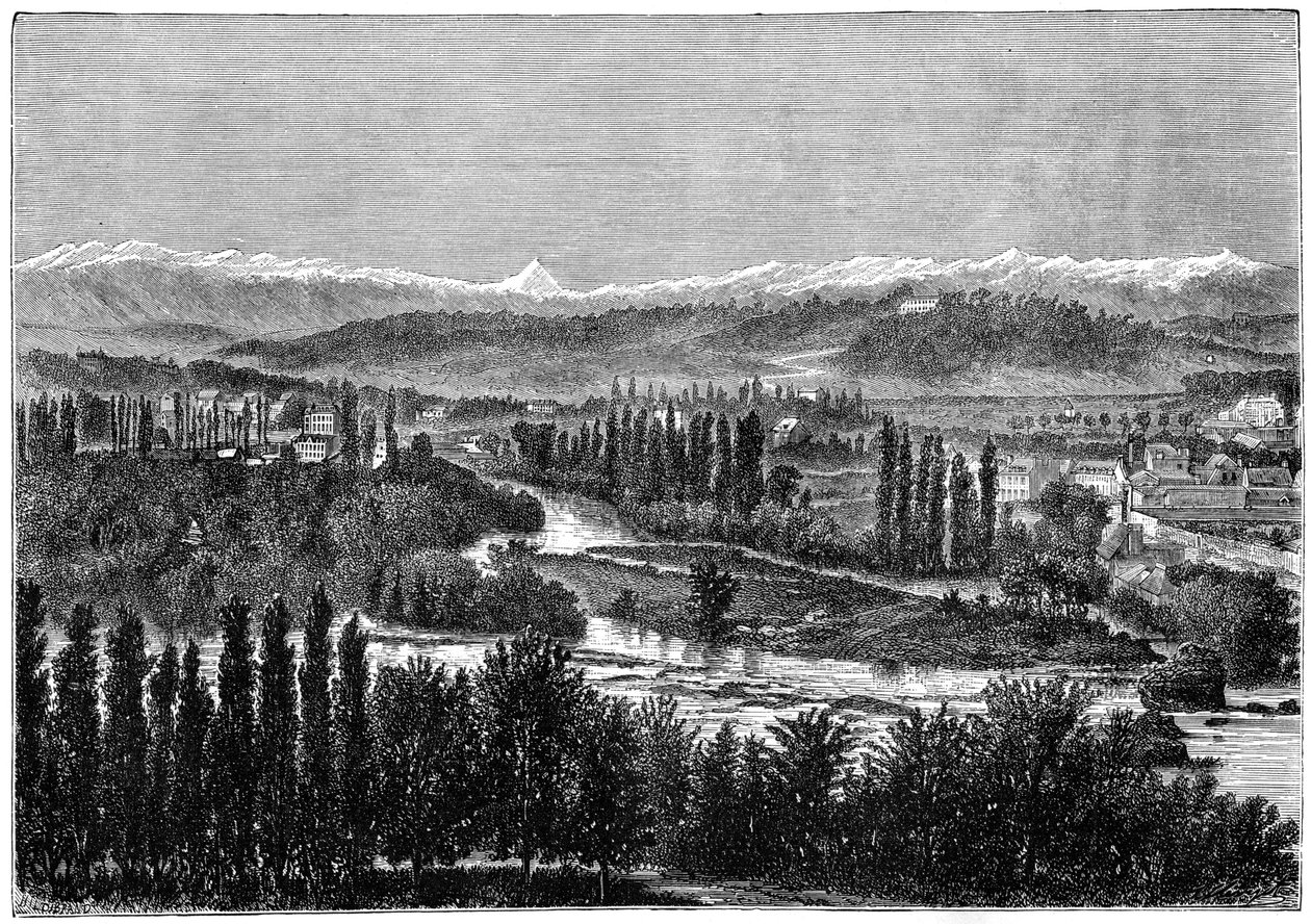 Pyrenæerne set fra terrassen på slottet i Pau, Frankrig, 1879 af Hildibrand