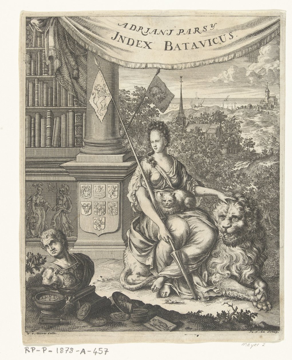 Titelside for Index Batavicus, eller Navnerulle over Batavise og hollandske forfattere Indeks Batavicus (titel på objekt) af Hillebrand van der Aa