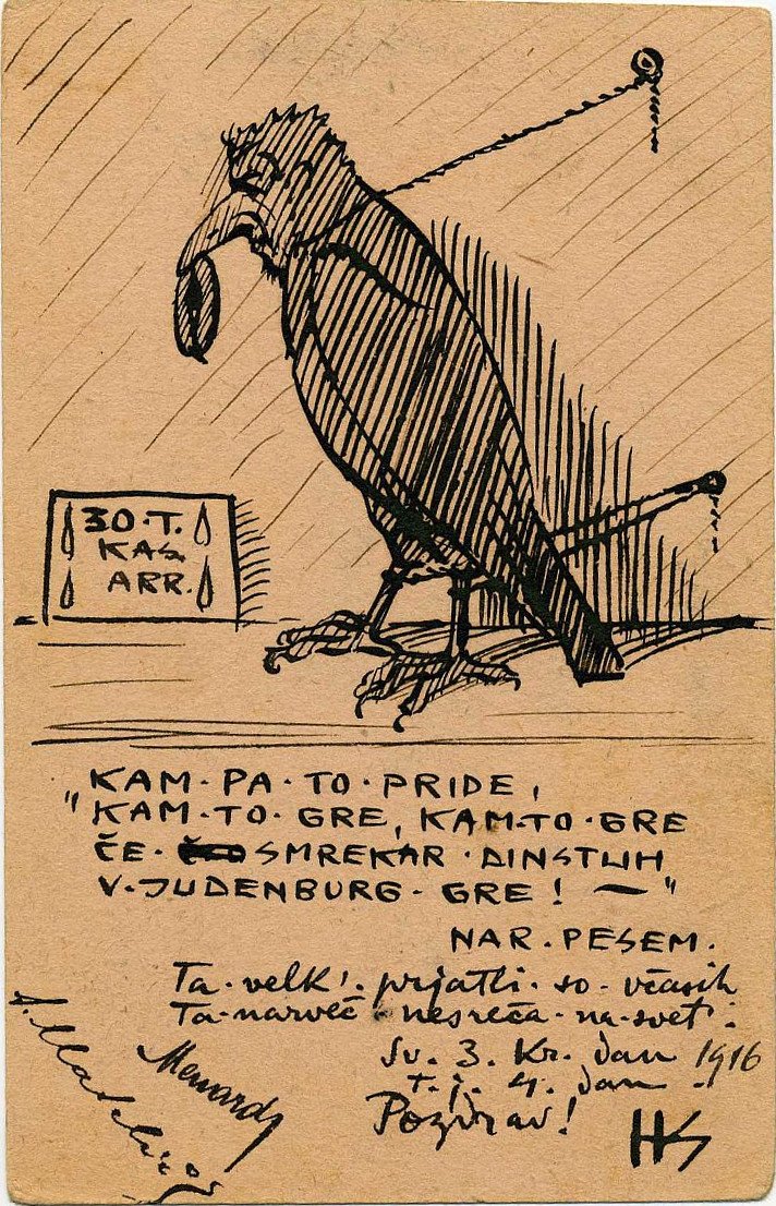 Karikatur som en fugl af Hinko Smrekar