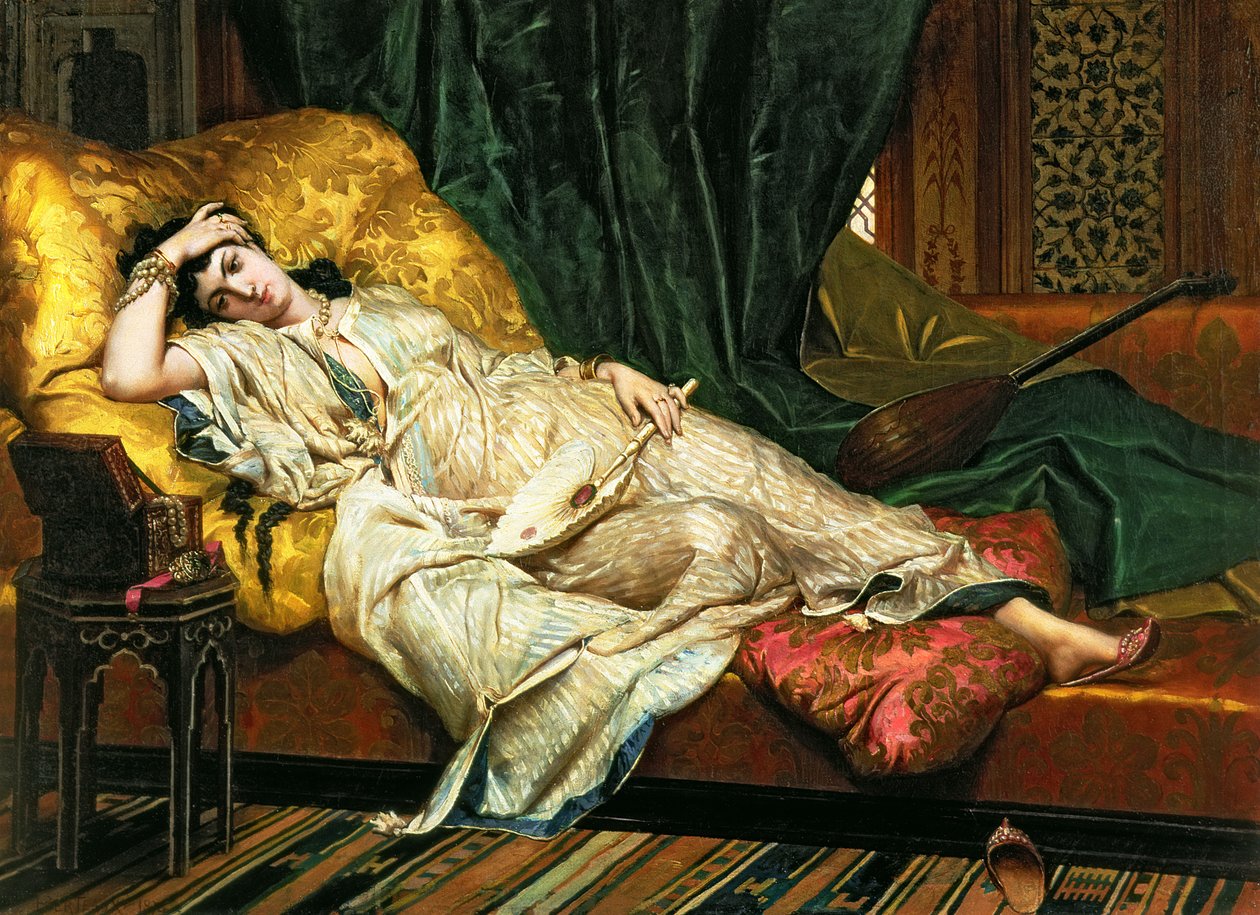 Odalisque med en lut, 1876 af Hippolyte Berteaux