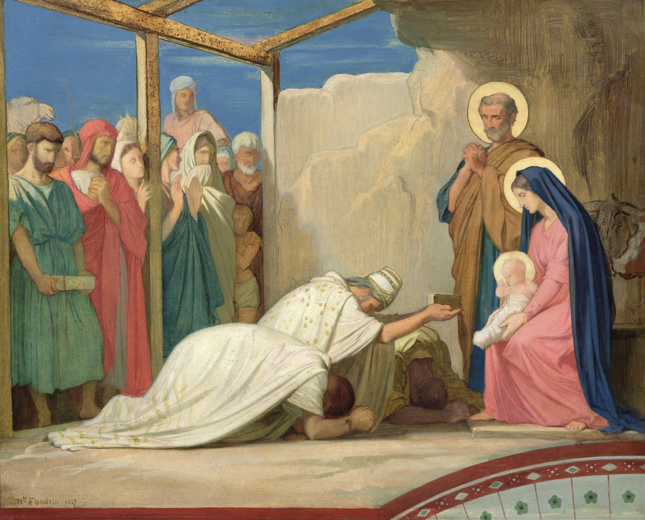 Adoration of the Magi, 1857 (olie på kort) af Hippolyte Flandrin
