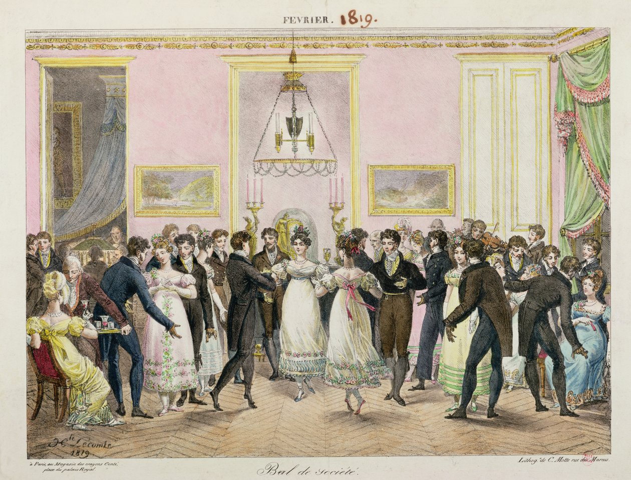 A Society Ball, indgraveret af Charles Etienne Pierre Motte (1785-1836) 1819 af Hippolyte Lecomte