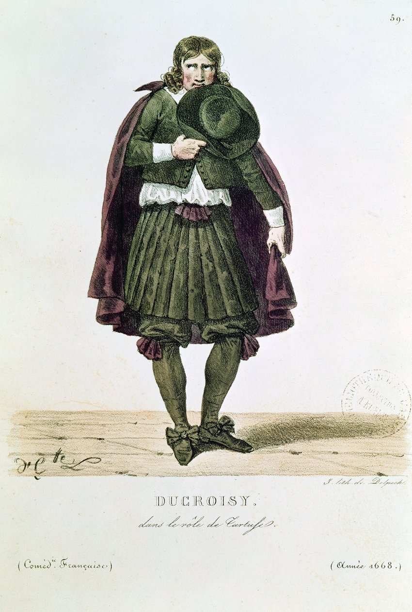 Ducroisy i titelrollen i Tartuffe i 1668, fra "Costumes de Theatre de 1600 a 1820" af L. Lecomte, graveret af Francois Seraphin Delpech (1778-1825) af Hippolyte Lecomte