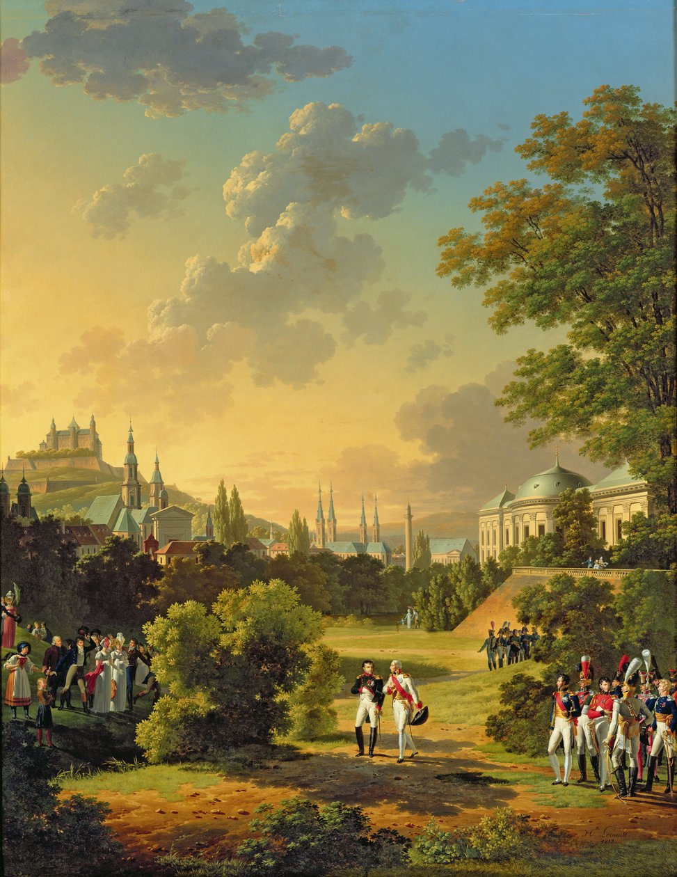 Møde mellem Napoleon I (1769-1821) og Ferdinand III (1769-1824) storhertug af Toscana i Würtzburg, oktober 1806, 1813 af Hippolyte Lecomte
