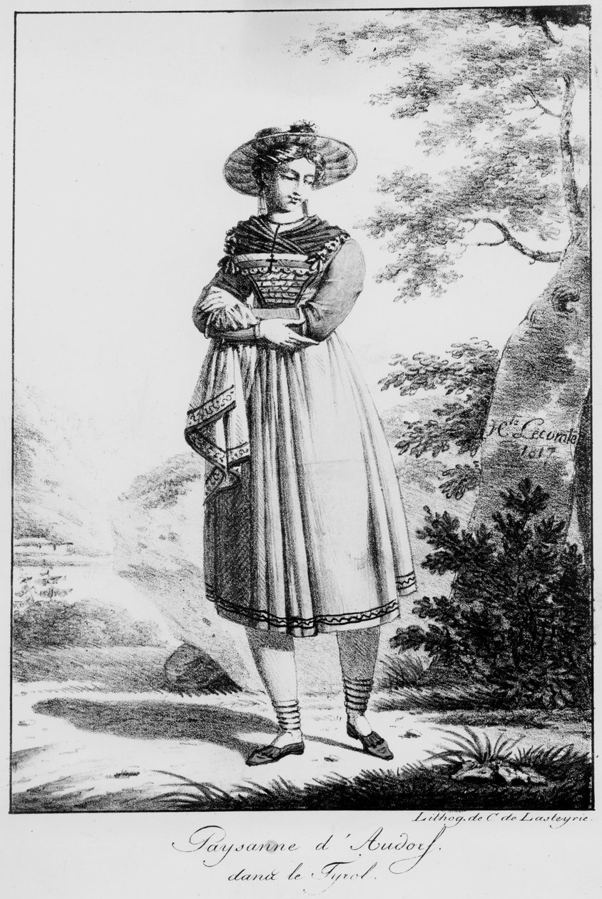 Bondekone fra Audorf i Tyrol, 1817 (litografi) af Hippolyte Lecomte