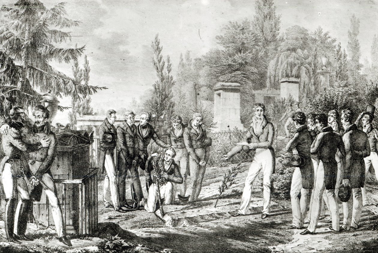 Studerende fra Ecole Polytechnique ved Gaspard Monges (1746-1818) grav, september 1818 af Hippolyte Lecomte