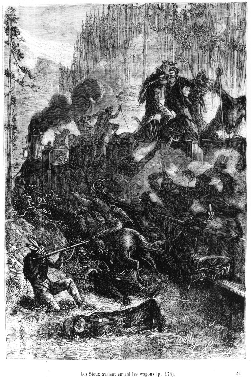 Sioux Attacking the Train, illustration fra 