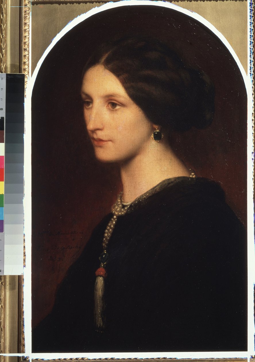 ""Portræt af grevinde Sophie Shuvaloff (Shuvalov eller Shuvalova)"" Portræt af en ung aristokrat, en perlekæde om hendes hals. Maleri af Paul Hippolyte Delaroche (1797-1856) 1853 Moskva, Pushkin Museum of Fine Arts af Hippolyte Delaroche